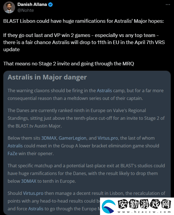 岌岌可危！Astralis或無緣BLAST.tv奧斯汀Major直邀